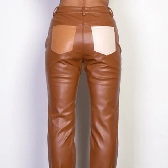 Callie Lives Contrast: Rehab Lab Vegan Slacks Colorblock Leather Pants Small - Picture 13 of 16